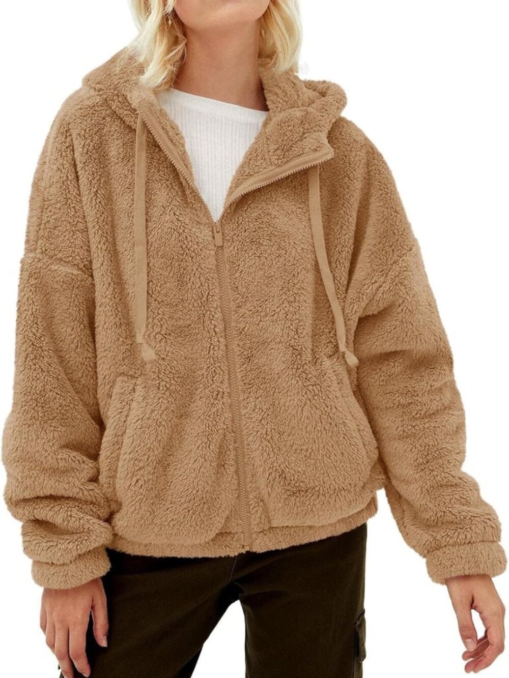 Cozy Oversized Sherpa Fleece Jacket - Warm Zip-Up Hoodie for Winter Comfort